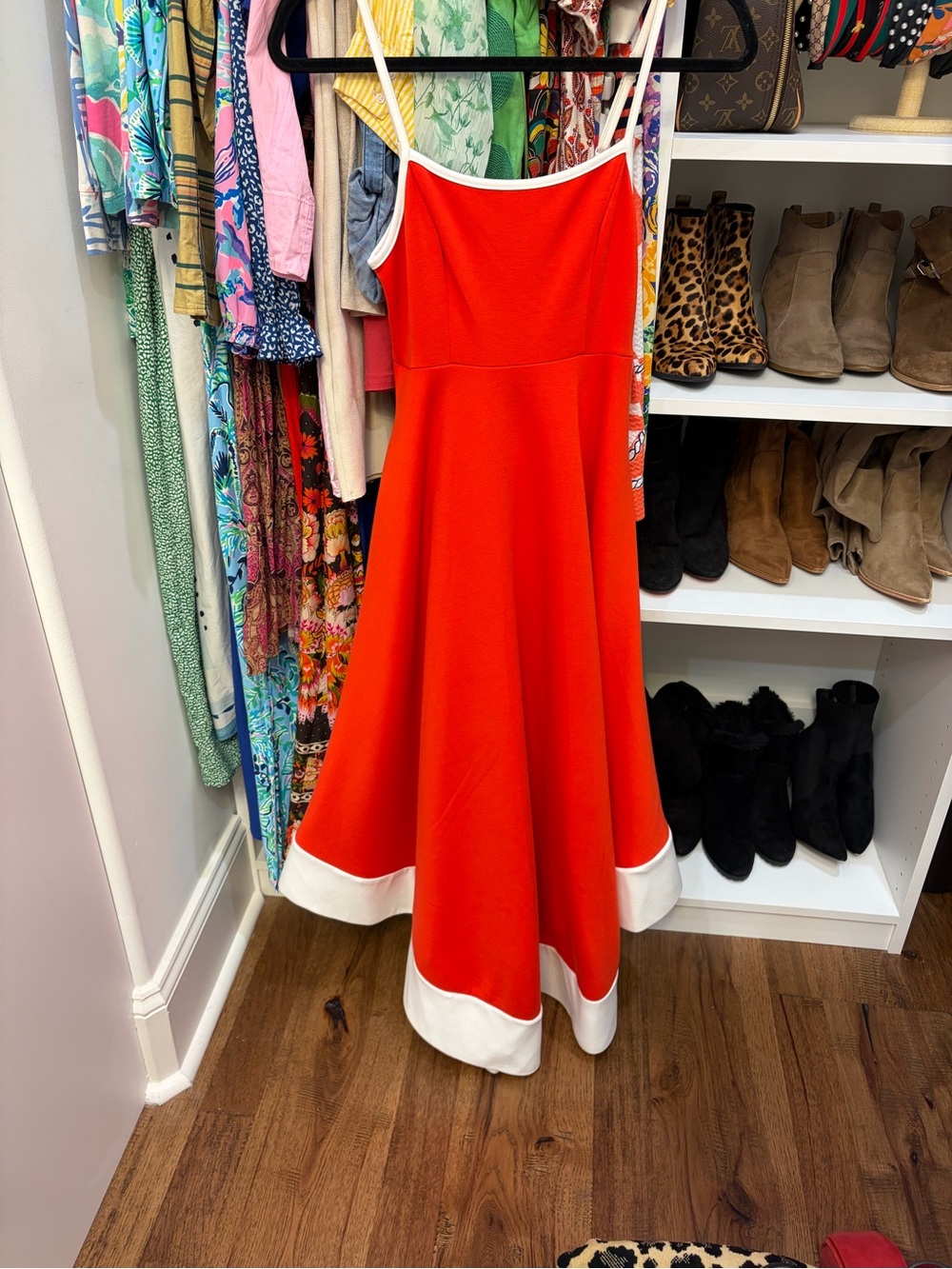 Maeve Red Dress with White Trim
